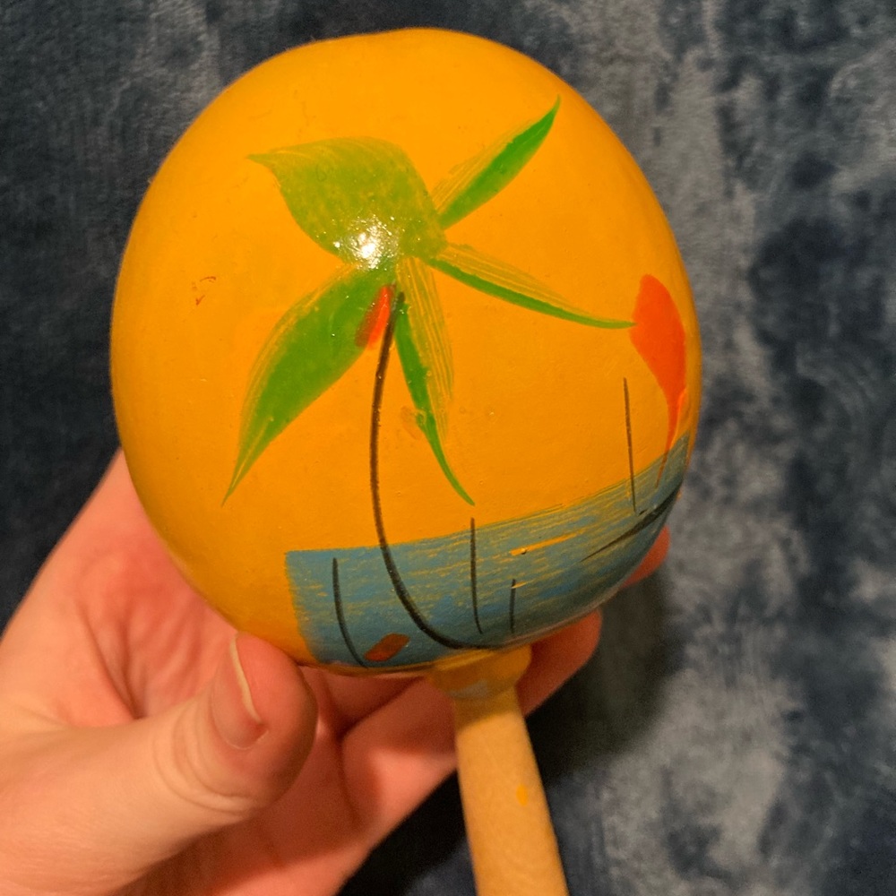 Novelty Yellow Maraca Shaker - Yellow, Beach Sunset, Palm Tree